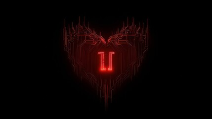 Poster - Red Circuit Heart Digital II Glowing Abstract Art