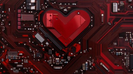 Poster - Red Circuit Board Heart Design Technology Image