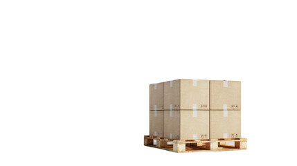 Poster - Cardboard boxes stacked on wooden pallet with transparent background
