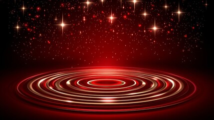 Poster - Red Festive Stage with Glowing Rings and Stars