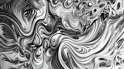 Poster - Trippy, surreal black-and-white pattern with smooth, flowing, and distorted lines.