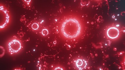 Poster - Red Glowing Rings Abstract Digital Art Background