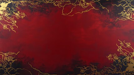 Poster - Red Gold Abstract Background Design with Elegant Vines