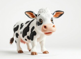 Wall Mural - an image of a toy cow with a black and white face, there is a toy cow that is standing on a white surface