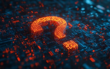 Poster - A 3D digital question mark made of binary code, symbolizing AI in question answering systems, futuristic tech design, highdefinition 8K render