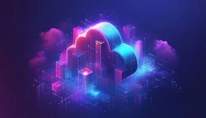 Leinwandbilder - Abstract illustration of cloud security services, a stylized cloud icon with a secure padlock symbol integrated, futuristic digital design, highdefinition 8K render