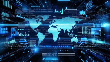 Poster - Abstract digital world map with data visualization elements