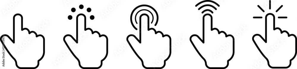 Click with hand cursor icon in line set design. Isolated on transparent ...