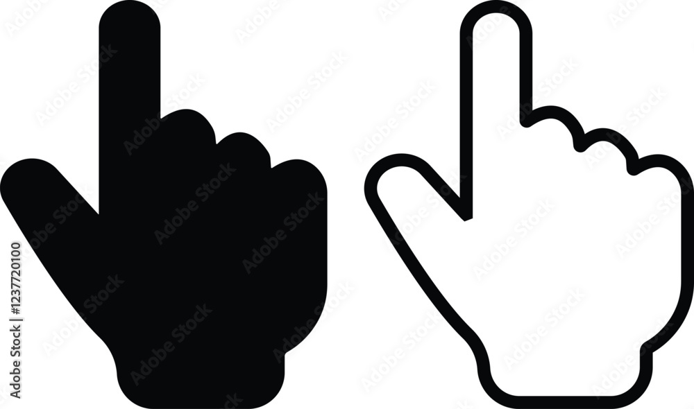 Click with hand cursor icon in flat line set design. Isolated on ...
