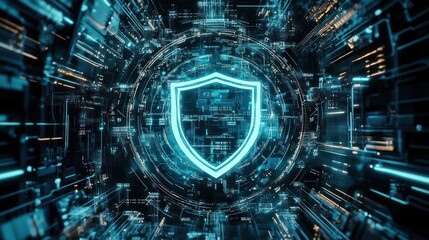 Poster - futuristic digital shield representing cybersecurity protection