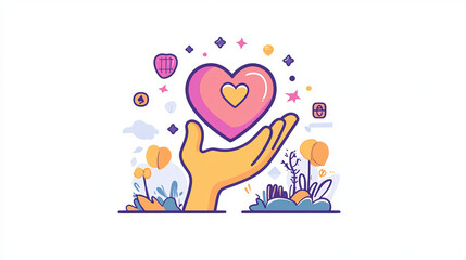 Poster - Online blogging donation service line icon. Web blogger or influencer fan support, online blogging payed content outline vector icon. Social media or blogging donation pictogram with heart in hand