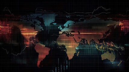 Poster - Abstract world map with digital elements and vibrant colors