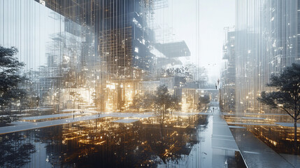 Poster - Connections system sphere global world view on city background 3D rendering