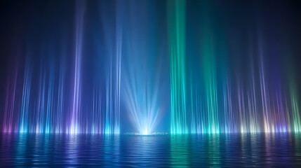 Poster - Mesmerizing light show displaying vibrant colors over water urban location digital art nighttime spectacular visual concept