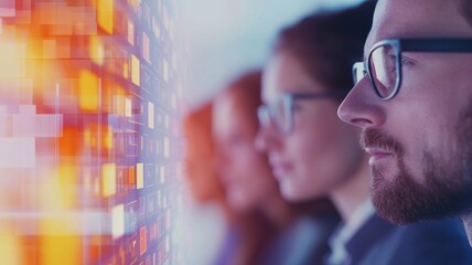 Poster - Diverse Business Team Collaborating Under Holographic Display for Innovation