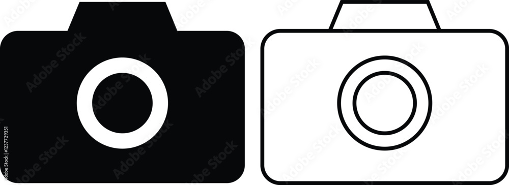 photo camera of rounded square shape icon in flat line set. different ...