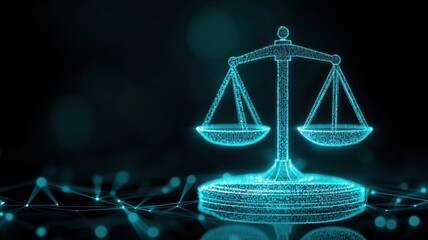 Poster - Holographic Scales of Justice Representing Ethics in a Futuristic Concept