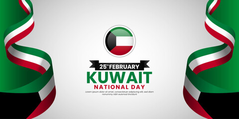 Kuwait Flag for National day greeting card, banner background with blank space area