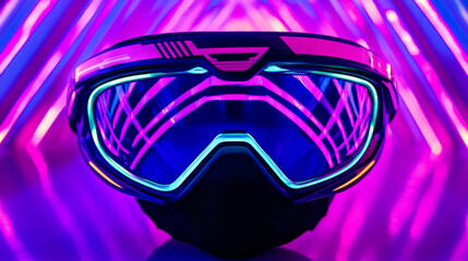 Poster - 3d render, glowing lines, tunnel, neon lights, virtual reality, abstract background, square portal, arch, pink blue spectrum vibrant colors, laser show