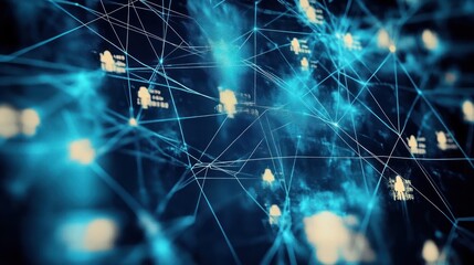 Poster - Abstract digital network connections with glowing nodes and icons