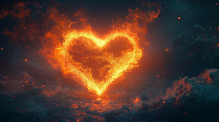 Poster - fiery heart, for Valentine's Day . Generative AI