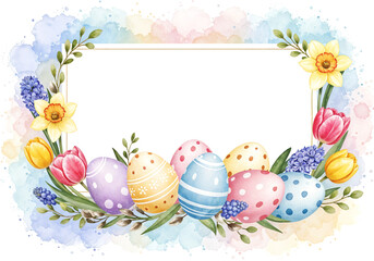 Poster - Easter frame on white background, watercolor painting . Generative AI