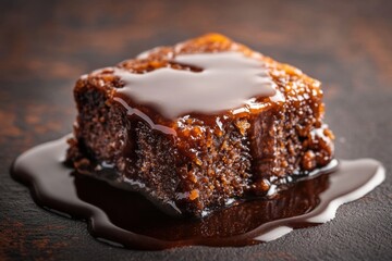 Wall Mural - Delicious Caramel Cake Square Drizzled With Sauce