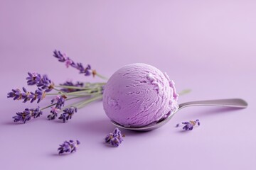 Wall Mural - Lavender Ice Cream Scoop with Flowers