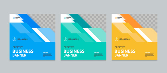 Aufkleber - Set of Editable square business web banner design template. Suitable for social media post, instagram story and web ads. Vector illustration with Space to add pictures.