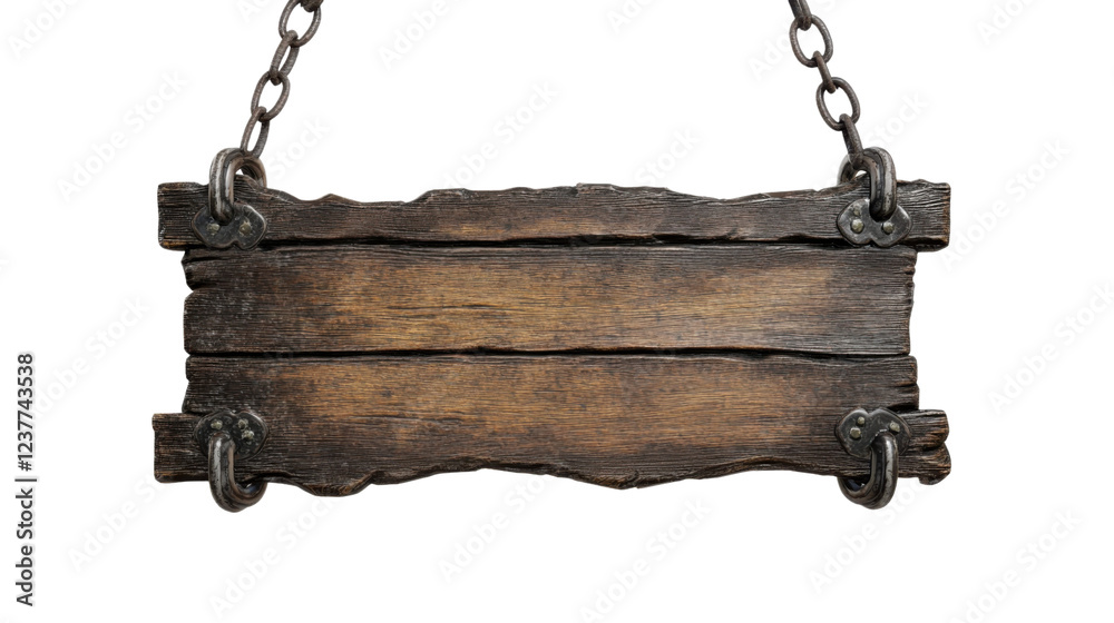 Old wooden sign hanging on chains with transparent background Stock ...