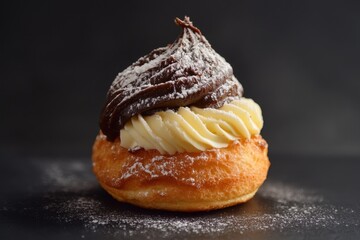 Canvas Print - Delicious Cream Puff Pastry With Chocolate And Vanilla Frosting