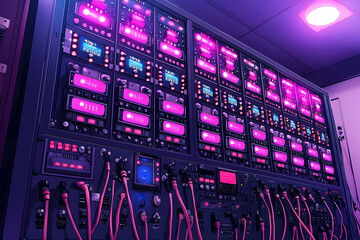 Poster - Futuristic control panel, night, lab, glowing lights