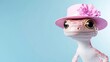 © Patchayanit  - Playful Lizard in Pink Hat with Flower on Blue Background