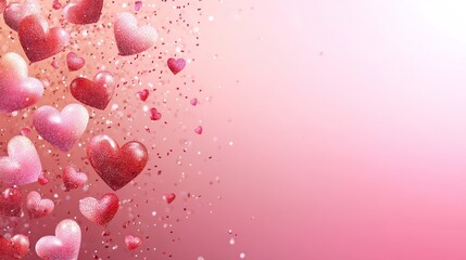 Poster - Pink hearts falling, gradient background, Valentine's Day card design