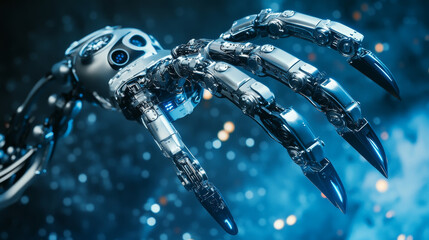 Poster - Automated robot on sucks, flexible legs and arms with grabs isolated cyber space android. Vector mechanical plastic or metal kids toy, robotic loader smart bot machine. Futuristic humanoid or cyborg