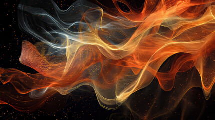 Poster - Futuristic particle wave. Abstract technology background. Rotating swirling particle shapes. Dark background. Big data visualization. Vector illustration