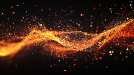 Poster - Futuristic particle wave. Abstract technology background. Rotating swirling particle shapes. Dark background. Big data visualization. Vector illustration