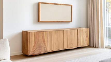 Wall Mural - Modern Wooden Sideboard with Minimalist Design in Bright Interior