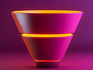 Poster - Pink double funnel, neon glow, purple background, sales concept
