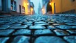© Patchayanit  - Serene Cobblestone Street at Dawn with Misty Atmosphere and Lights