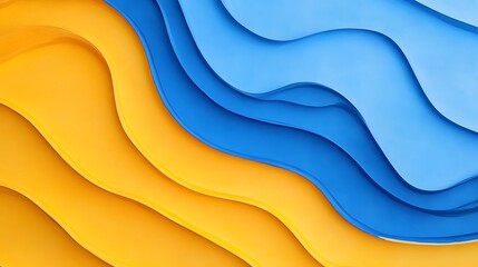Poster - Colorful overlapping wave shapes in blue and yellow