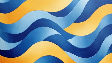 Poster - Modern abstract wave pattern in blue and yellow tones