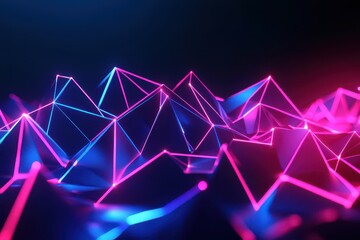 Wall Mural - Abstract neon geometric landscape with vibrant pink and blue triangular shapes illuminated