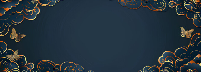 Wall Mural - chinese-style background with a simple auspicious cloud pattern decoration in a gold outline, a dark