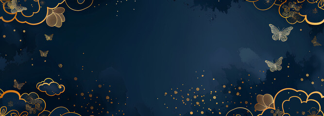 Wall Mural - chinese-style background with a simple auspicious cloud pattern decoration in a gold outline, a dark