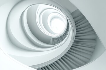 Wall Mural - Abstract spiral staircase with smooth white surfaces leading to bright light above