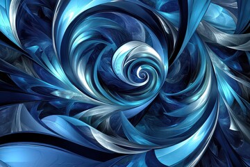 Wall Mural - Abstract swirling blue and silver patterns creating a mesmerizing visual effect