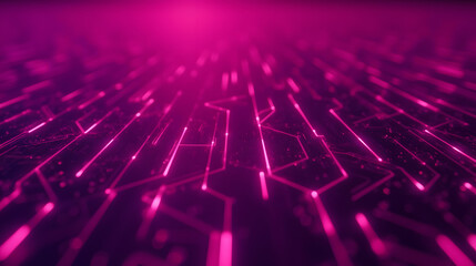 Poster - Abstract digital background with glowing pink lines creating a futuristic circuit-like pattern on a dark surface, representing technology and innovation