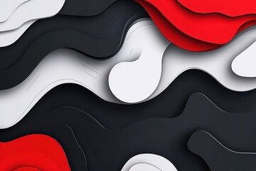 Wall Mural - Abstract waves of layered paper in red, black, and white creating a dynamic visual effect