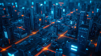 Poster - Futuristic Cityscape at Night with Bright Lights and Modern Skyscrapers in a Digital World Full of Technology and Innovation